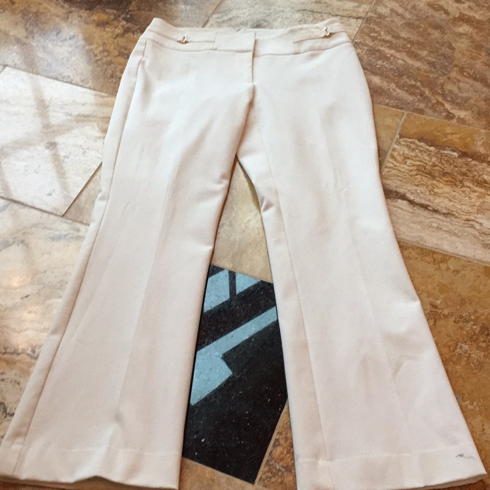 Cache full-lined white/ivory dress pants/faux belt
